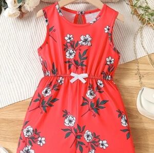 Girls Sleeveless Red Floral Romper  7/8
